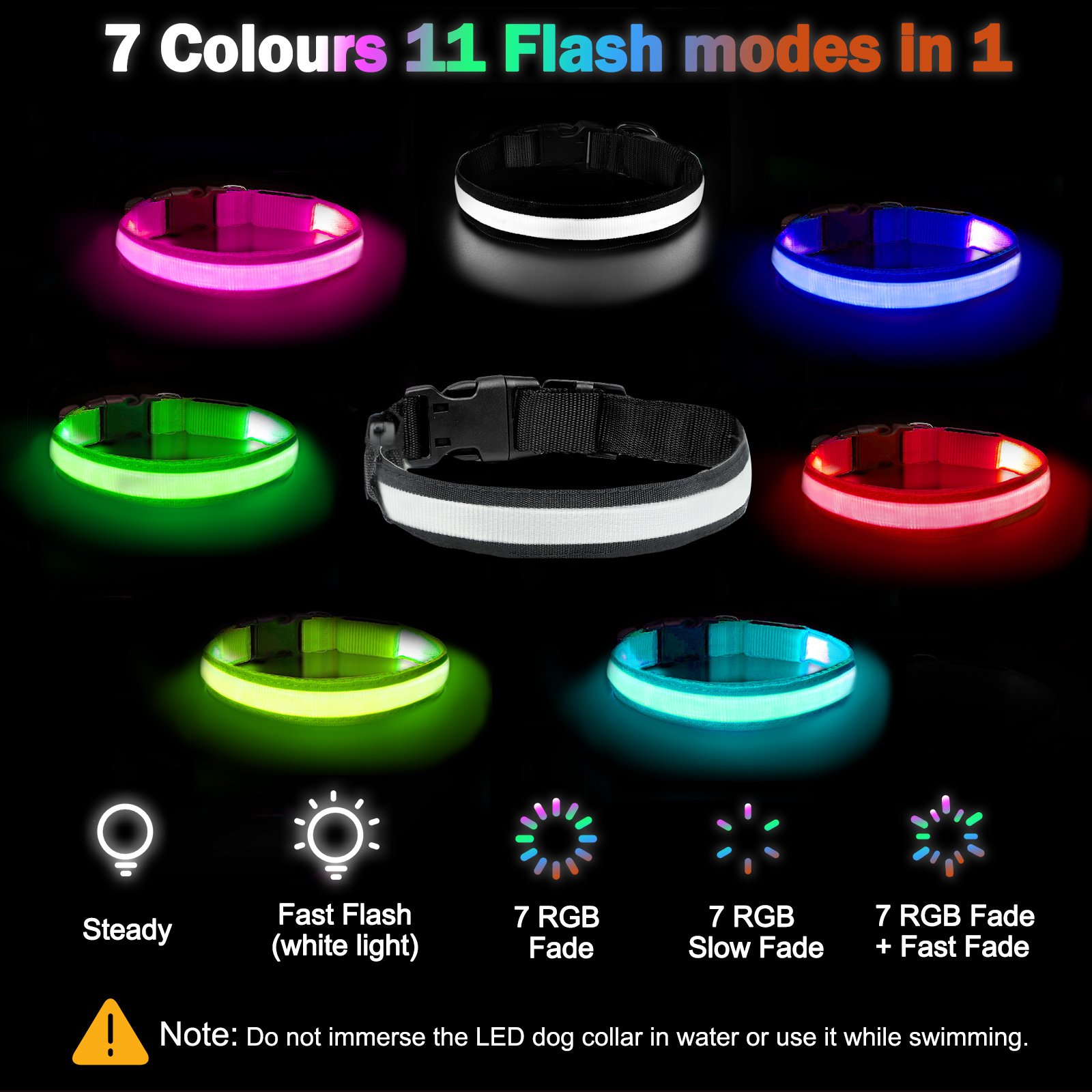Rechargeable LED Dog Collar Adjustable Light-Up Collar with 3 Flash Modes for Night Walks, USB Rechargeable, Size M - Image 3