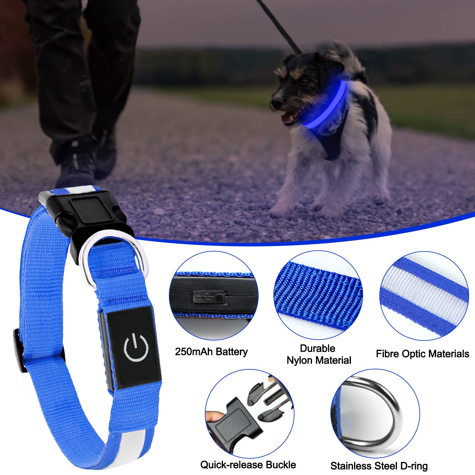 Rechargeable LED Dog Collar Adjustable Light-Up Collar with 3 Flash Modes for Night Walks, USB Rechargeable, Size M - Image 5