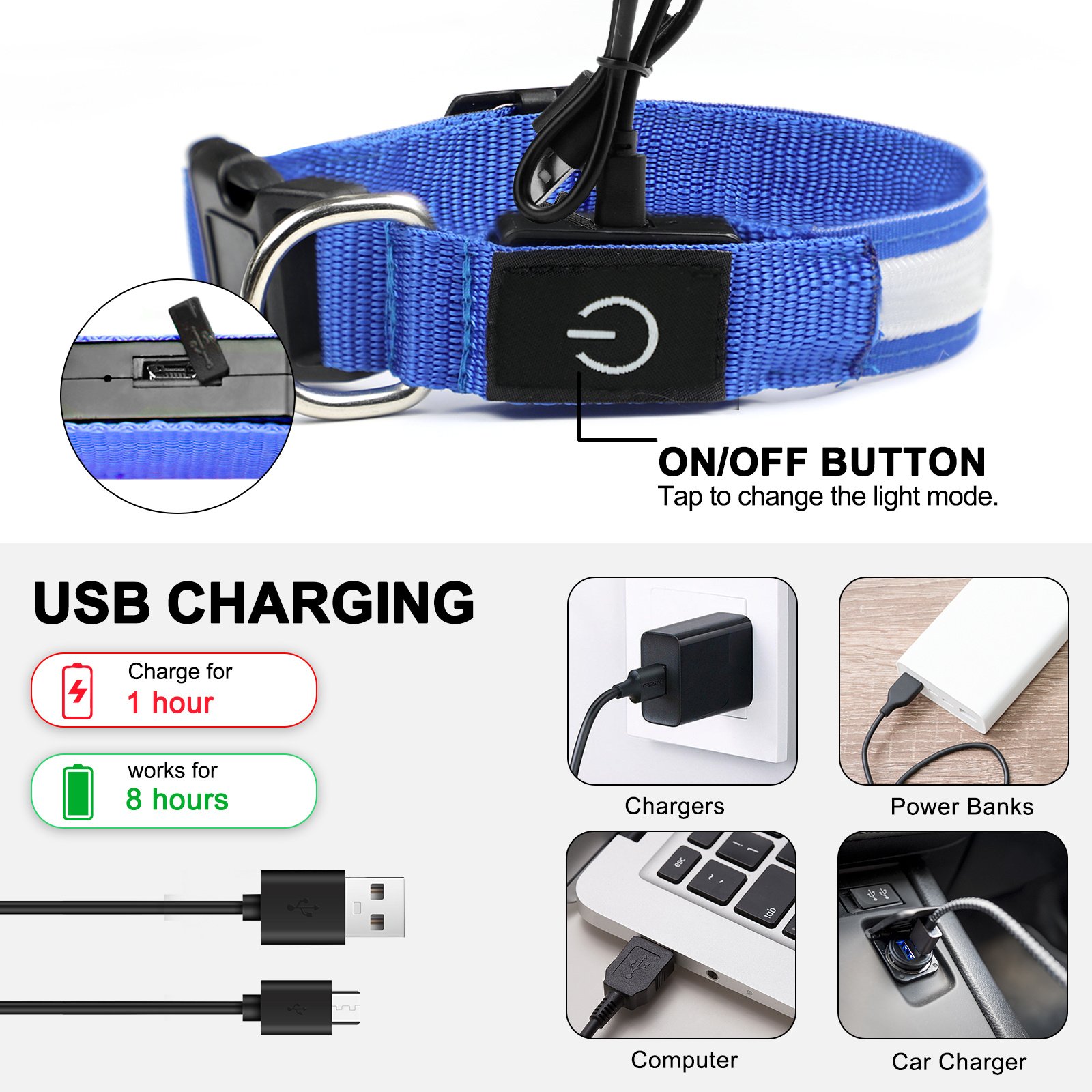Rechargeable LED Dog Collar Adjustable Light-Up Collar with 3 Flash Modes for Night Walks, USB Rechargeable, Size M - Image 10
